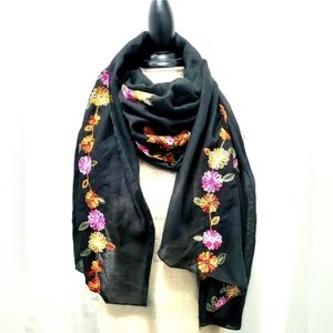 X-LARGE Floral Embroidered Scarf/Shawl Lightweight Wrap